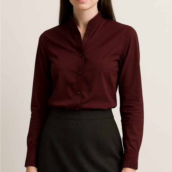 Worthington Tops - Button Down Blouse L Long Sleeve Ribbed Collar/Cuffs Workwear Office Minimalist